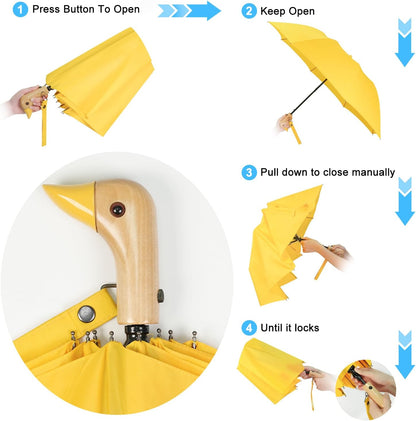 Duck Umbrella Travel Size Cute Compact Portable Waterproof for Kids Gifts | Cute duck beak handle for women/kids/commute/travel & gifts. 42 inch arc, 17 inch fold.