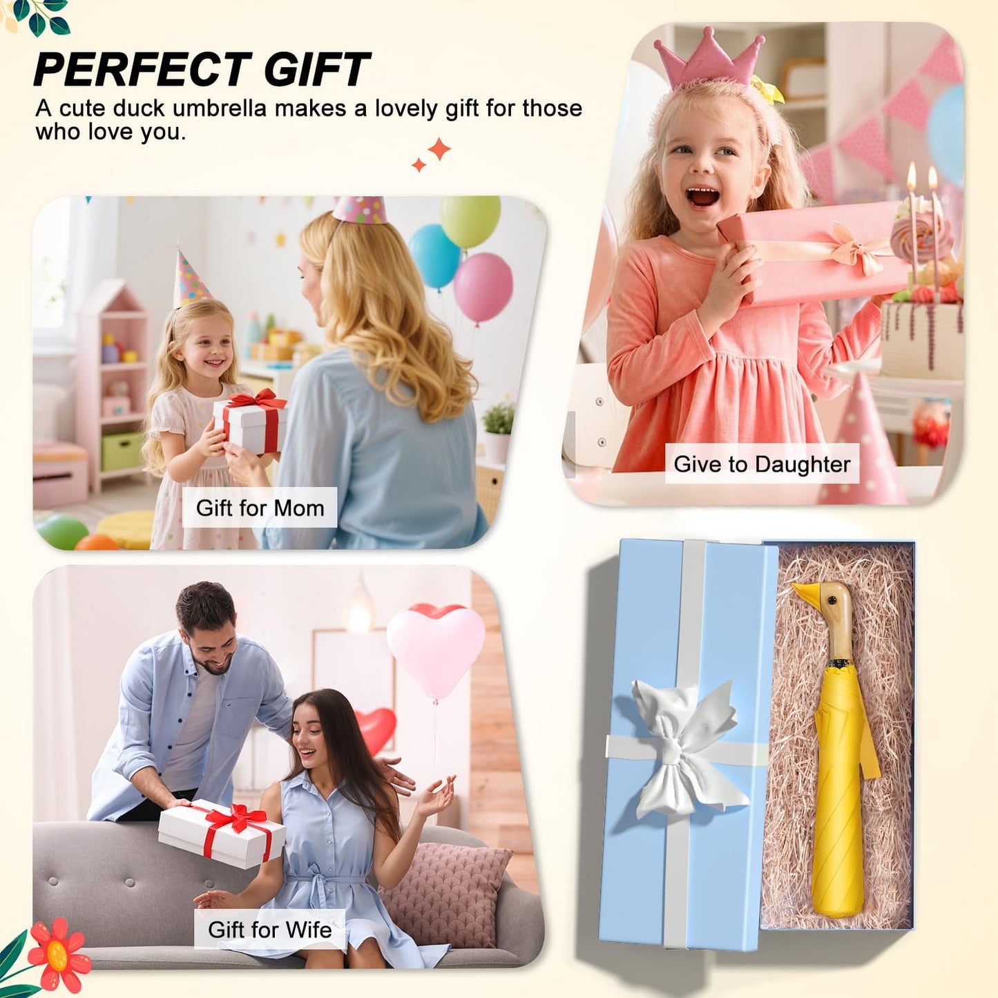 Duck Umbrella Travel Size Cute Compact Portable Waterproof for Kids Gifts | Cute duck beak handle for women/kids/commute/travel & gifts. 42 inch arc, 17 inch fold.