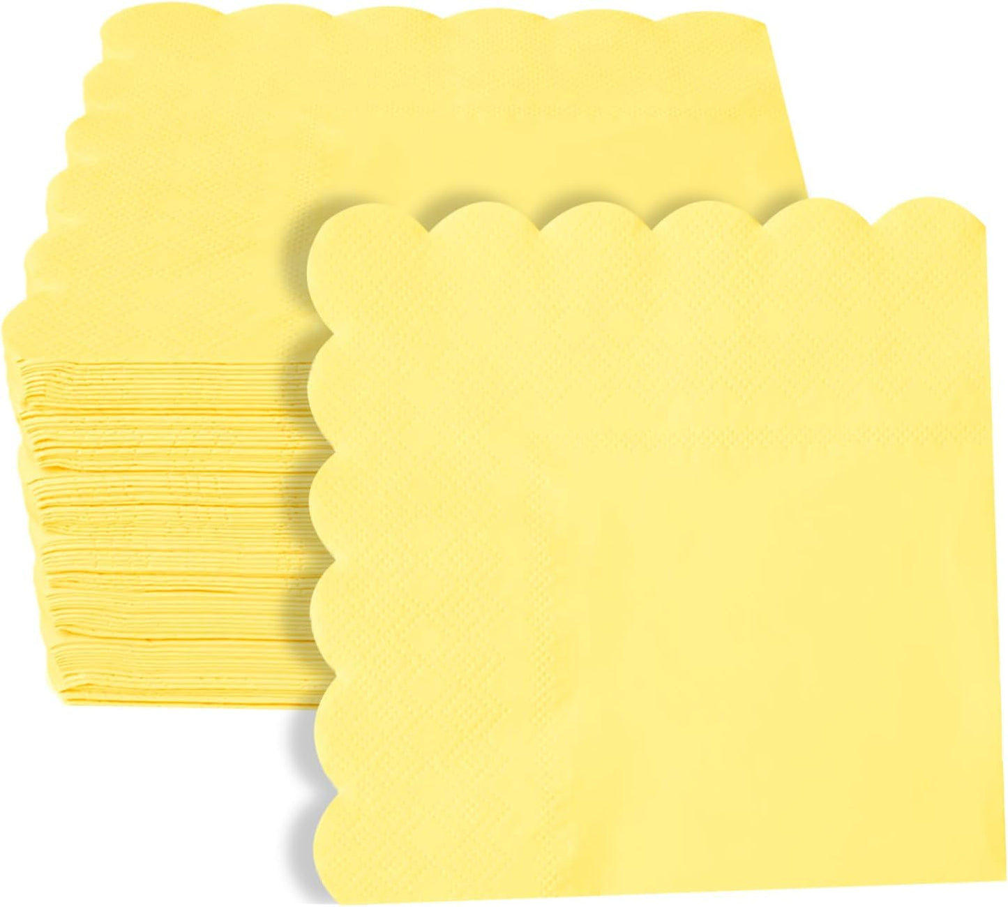200 Pieces 2-ply Light Yellow Napkin Disposable Scalloped Cocktail Napkins 5 x 5 Inches Beverage Napkins Dessert Napkins Paper Napkins for Wedding Birthday Party Paper Dinner Napkins(yellow)