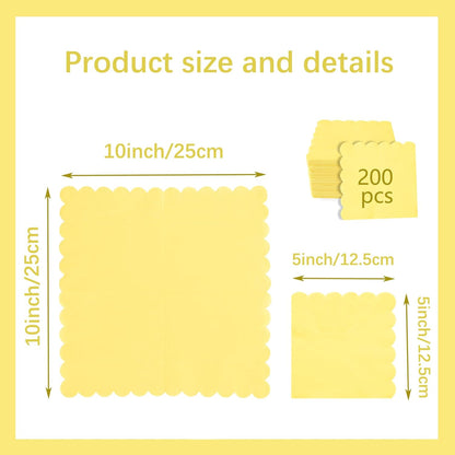 200 Pieces 2-ply Light Yellow Napkin Disposable Scalloped Cocktail Napkins 5 x 5 Inches Beverage Napkins Dessert Napkins Paper Napkins for Wedding Birthday Party Paper Dinner Napkins(yellow)