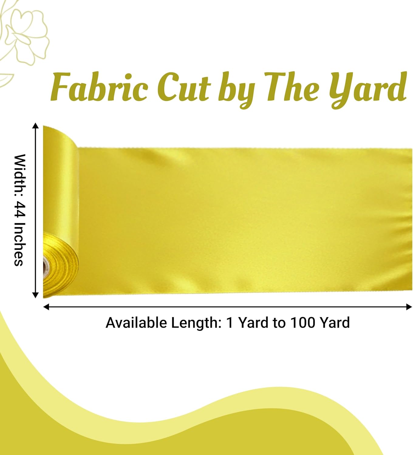 Satin Fabric 5 Yards, 44" Wide, Silky Smooth Charmeuse Sateen Cloth for Wedding Arch Drapery Panel Backdrop Party Event Banquet Home Decoration Curtain Crafts DIY Sewing Costume - Yellow