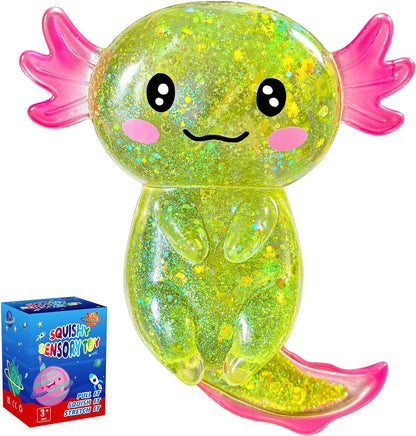 Axolotl Squishy Glitter Stress Relief Toy, Slow Rising Squishy (Yellow) | Relief Squishy Toys, Slow Rising Squishy Toys, Fidget Toys for Kids Youth Adult, Salamander Gift for Party Birthday Christmas