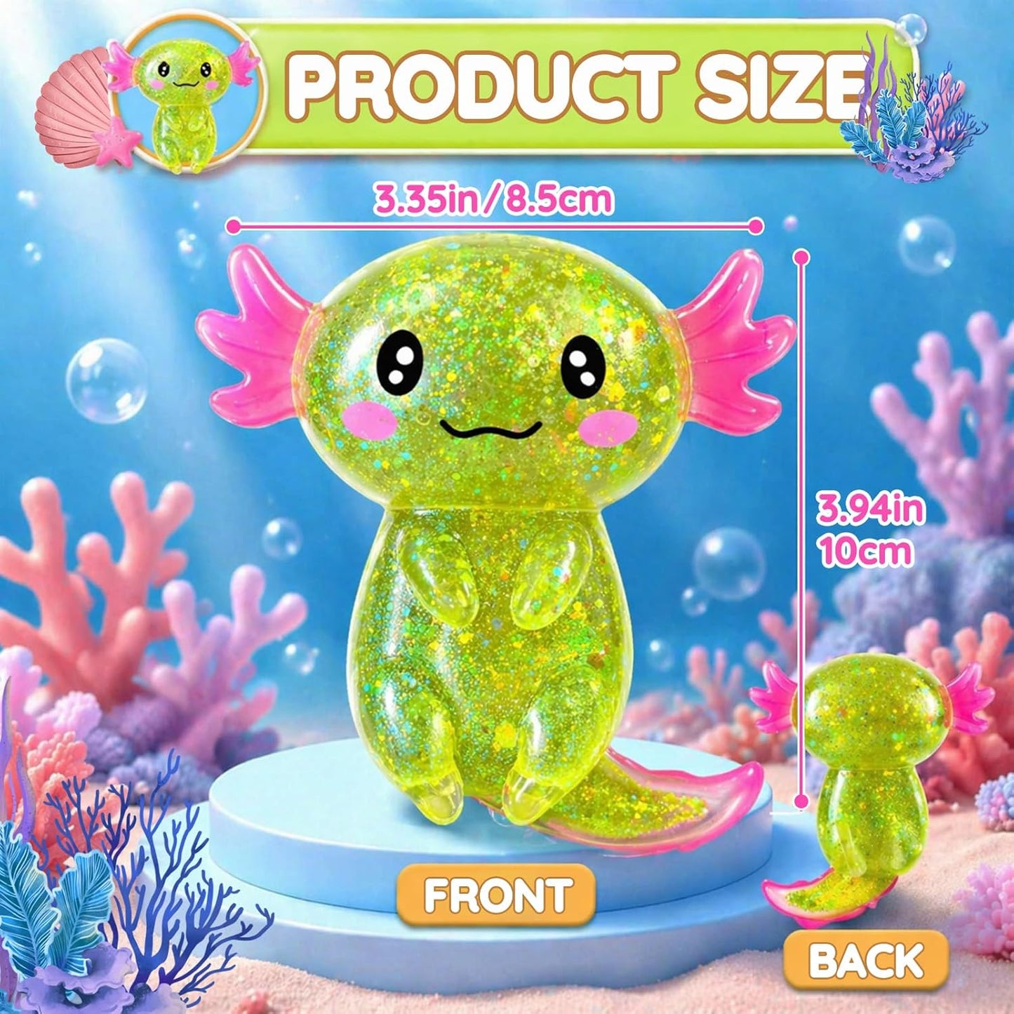 Axolotl Squishy Glitter Stress Relief Toy, Slow Rising Squishy (Yellow) | Relief Squishy Toys, Slow Rising Squishy Toys, Fidget Toys for Kids Youth Adult, Salamander Gift for Party Birthday Christmas