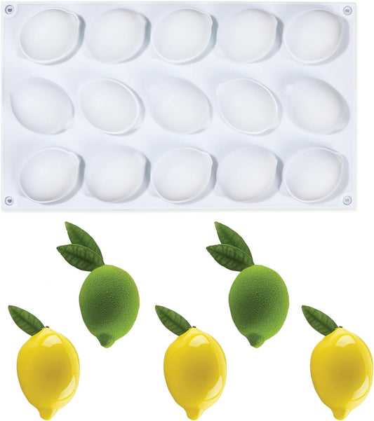 Lemon Silicone Molds, 15-Cavity 3D Lemon Molds - Non-Stick Baking Pan for Chocolate, Jelly, Fondant & More