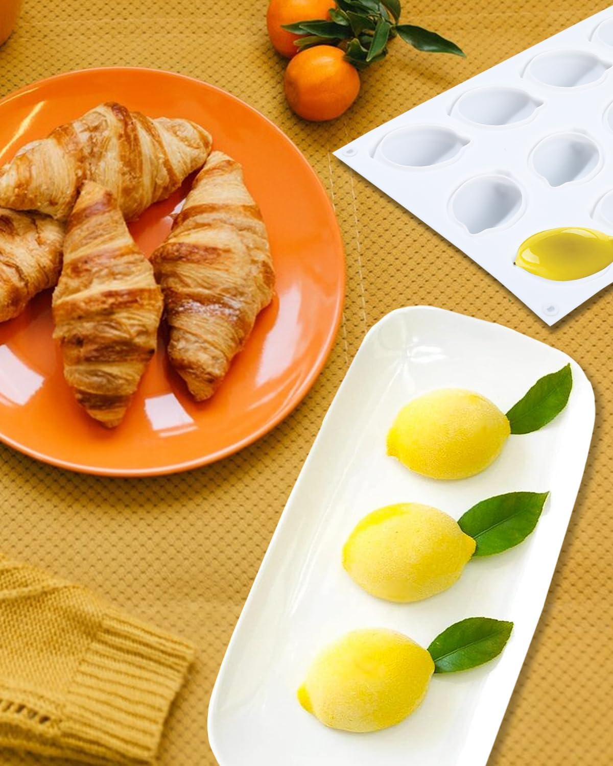 Lemon Silicone Molds, 15-Cavity 3D Lemon Molds - Non-Stick Baking Pan for Chocolate, Jelly, Fondant & More
