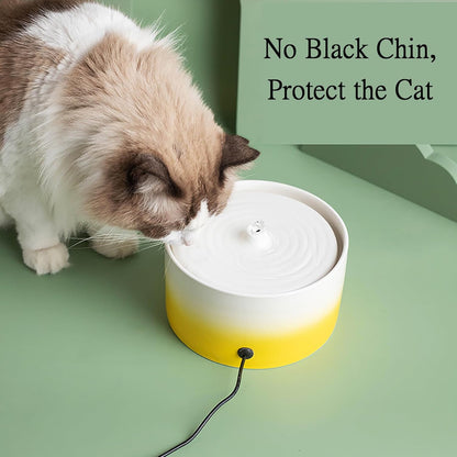 Ceramic Cat Water Fountain 1.5L/50.73oz Ceramic Cat Fountain Cats Water Dispenser Dog Water Bowl Dispenser Pet Fountain for Cats Indoor Yellow