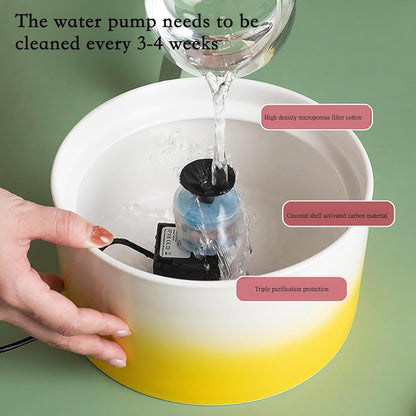 Ceramic Cat Water Fountain 1.5L/50.73oz Ceramic Cat Fountain Cats Water Dispenser Dog Water Bowl Dispenser Pet Fountain for Cats Indoor Yellow