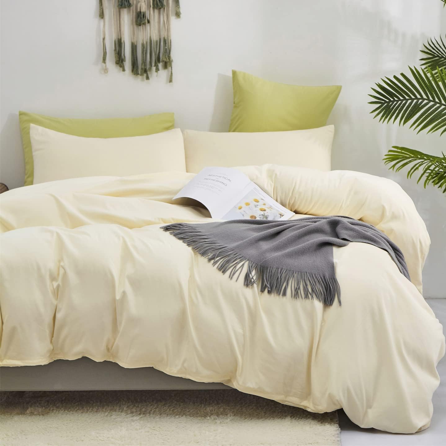 Light Yellow Comforter Set Full Ivory Bedding Set Men Breathable Beige Bedding Set Women Soft Off White Ivory Bedding Comforter Set Full Size Comforter