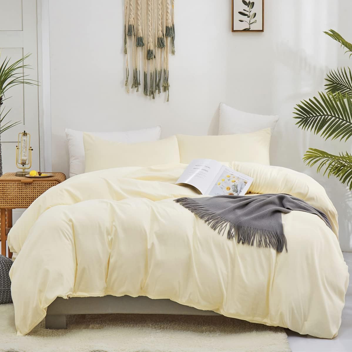 Light Yellow Comforter Set Full Ivory Bedding Set Men Breathable Beige Bedding Set Women Soft Off White Ivory Bedding Comforter Set Full Size Comforter