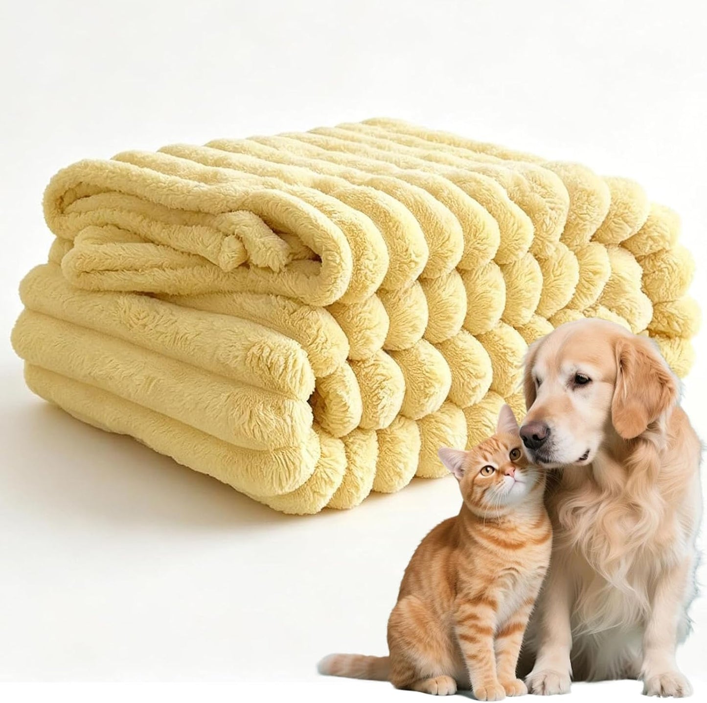 Dog Emotional Support Blanket Yellow, Soft and Comfortable Dog Blanket Made of Faux Rabbit Fur, Machine Washable Pet Carpet for Sofa, Kennel,Couch,Bed or Crate (A)