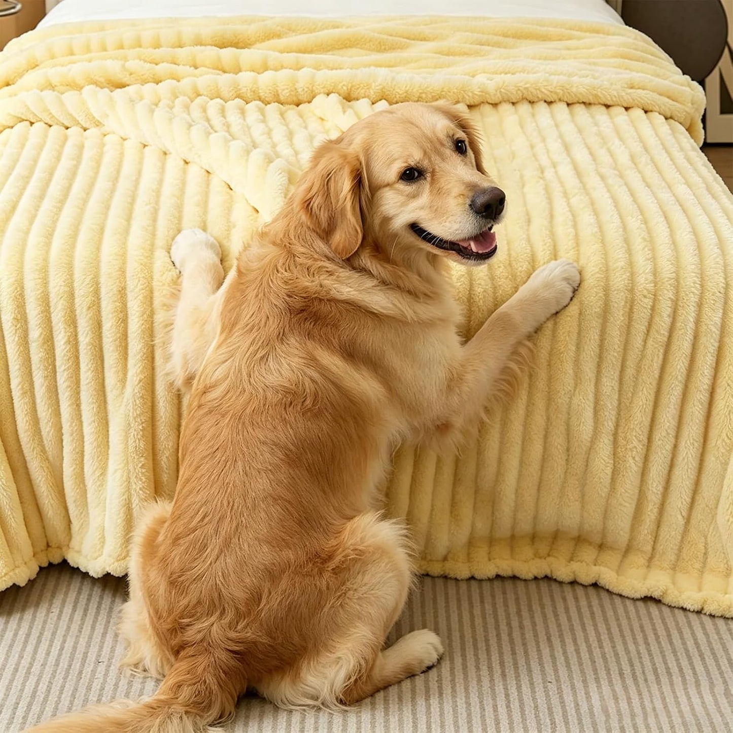Dog Emotional Support Blanket Yellow, Soft and Comfortable Dog Blanket Made of Faux Rabbit Fur, Machine Washable Pet Carpet for Sofa, Kennel,Couch,Bed or Crate (A)
