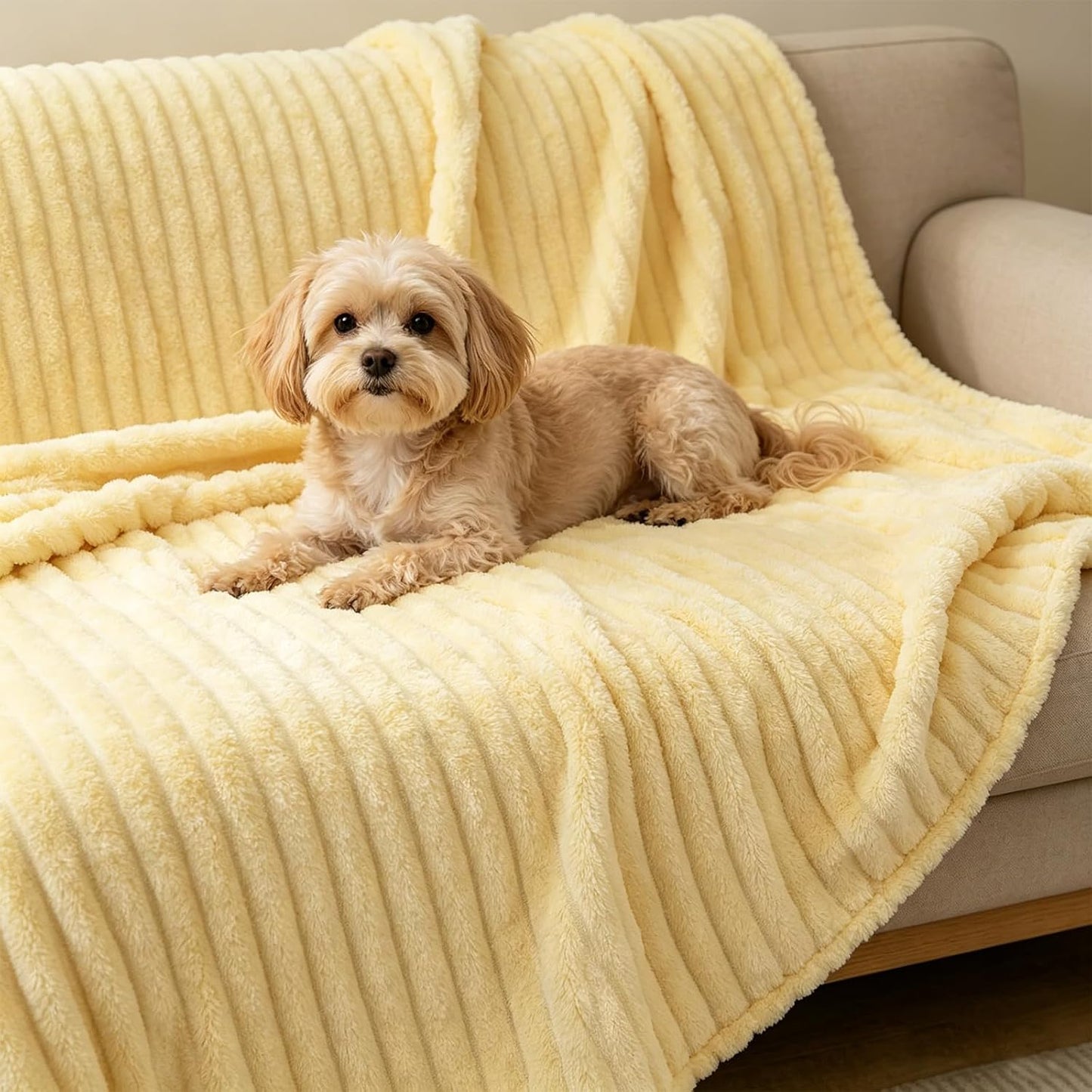 Dog Emotional Support Blanket Yellow, Soft and Comfortable Dog Blanket Made of Faux Rabbit Fur, Machine Washable Pet Carpet for Sofa, Kennel,Couch,Bed or Crate (A)