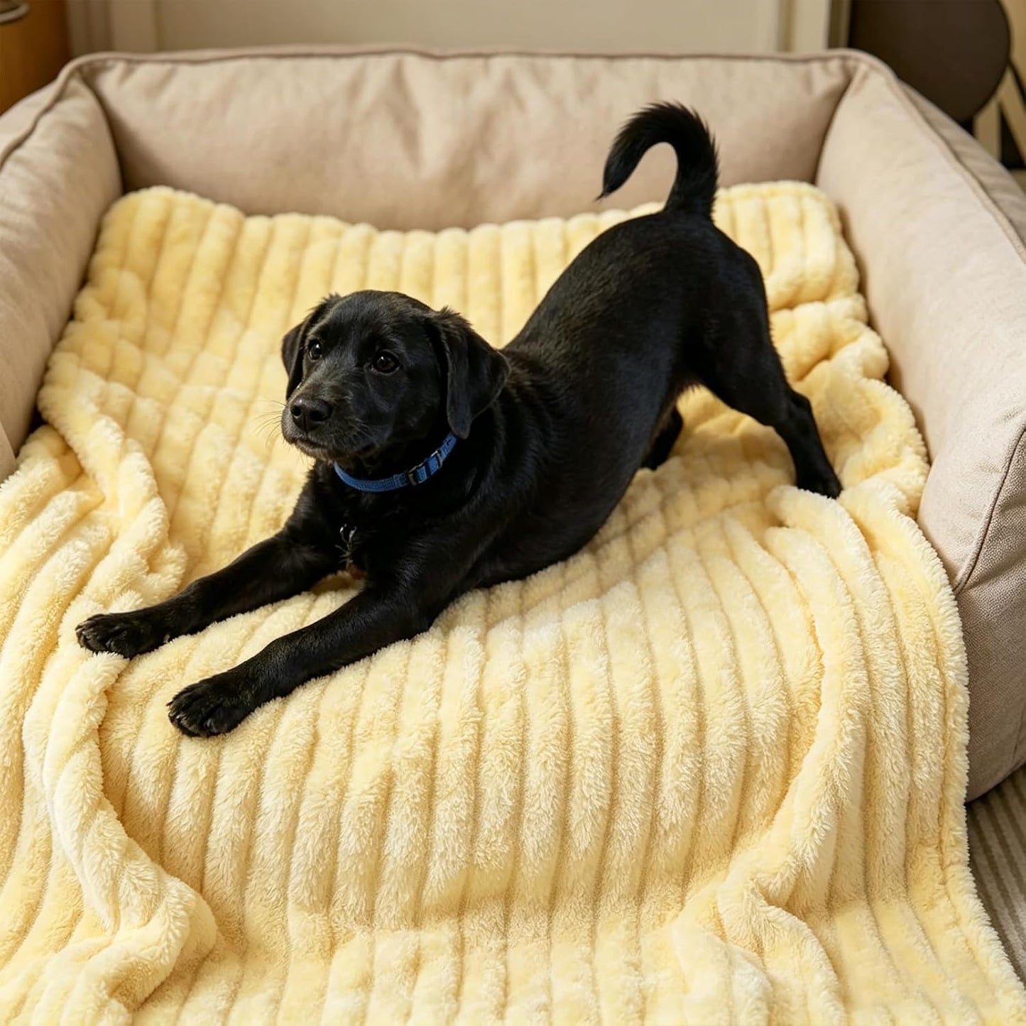 Dog Emotional Support Blanket Yellow, Soft and Comfortable Dog Blanket Made of Faux Rabbit Fur, Machine Washable Pet Carpet for Sofa, Kennel,Couch,Bed or Crate (A)