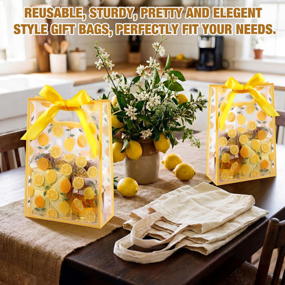 20 Pack Lemon Gift Bags, PP Clear Gift Bags with Handles, Lemonade Themed Party Favors, Transparent Plastic Treat Candy Snack Packaging for Wedding Birthday Summer Party Supplies
