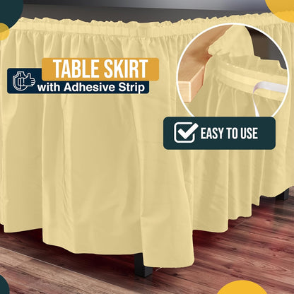 Light Yellow Table Skirt 6 Pack - Disposable Plastic Table Skirts for Rectangle Tables 6ft 8ft & Round Tables - 29in x 14ft Self-Adhesive Strip - Birthday Wedding Gender Reveal Decor