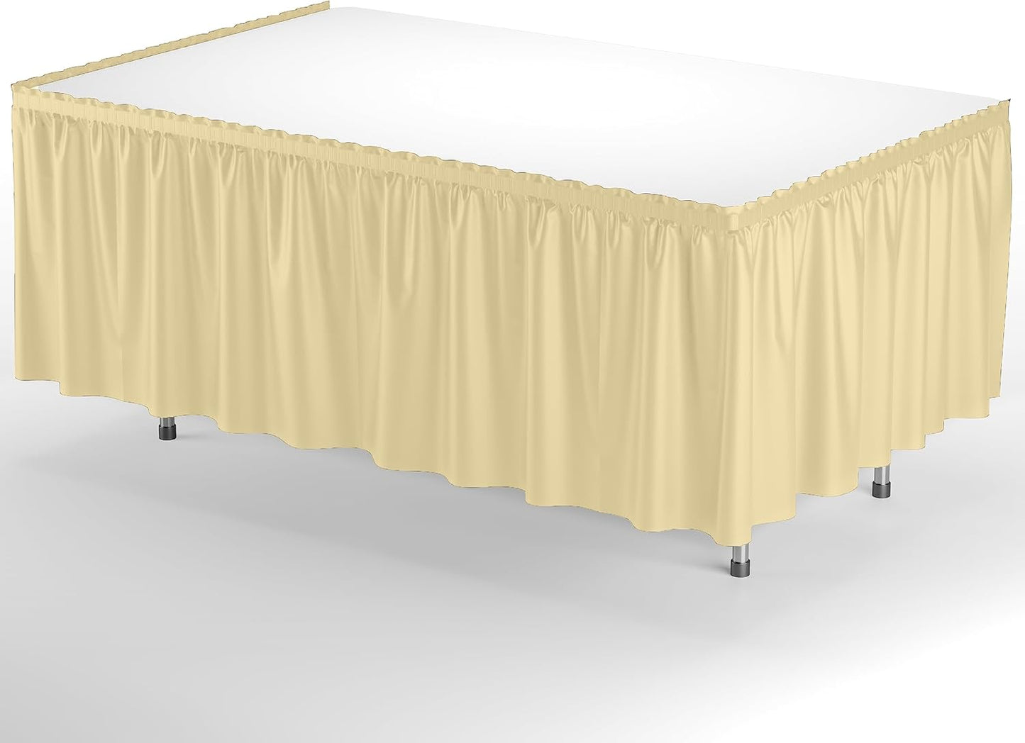 Light Yellow Table Skirt 6 Pack - Disposable Plastic Table Skirts for Rectangle Tables 6ft 8ft & Round Tables - 29in x 14ft Self-Adhesive Strip - Birthday Wedding Gender Reveal Decor
