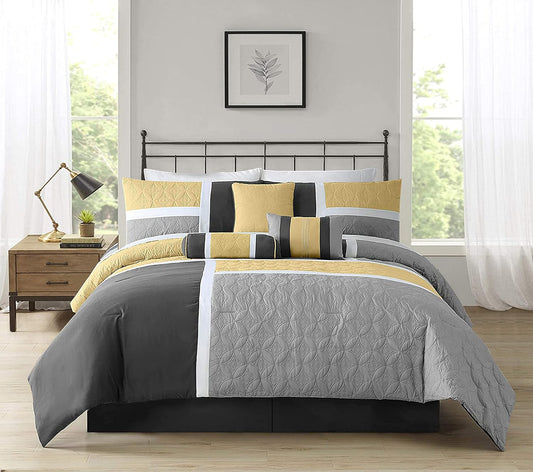 Upland 7-Piece Quilted Patchwork Comforter Set, Yellow/Charcoal/Gray, Queen
