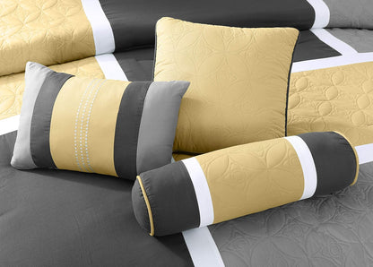 Upland 7-Piece Quilted Patchwork Comforter Set, Yellow/Charcoal/Gray, Queen