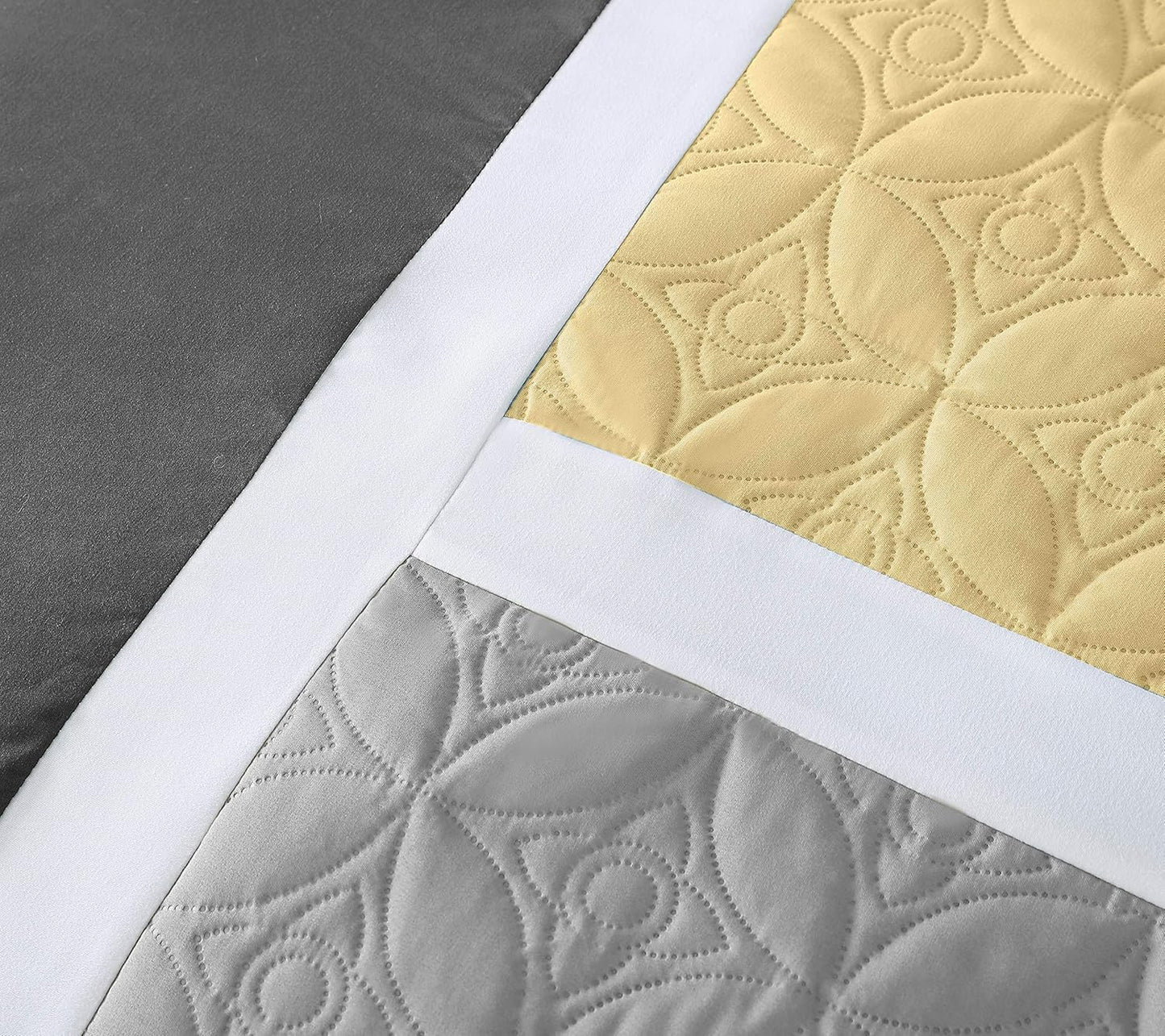 Upland 7-Piece Quilted Patchwork Comforter Set, Yellow/Charcoal/Gray, Queen