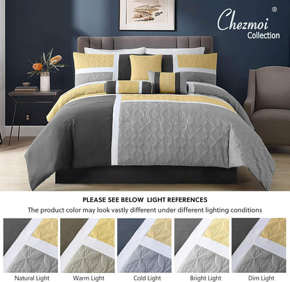 Upland 7-Piece Quilted Patchwork Comforter Set, Yellow/Charcoal/Gray, Queen