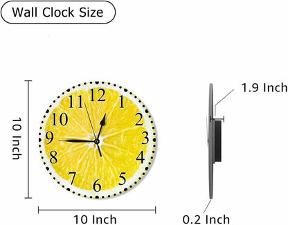 Lemon Slices Wall Clock 10 Inch Battery Operated Citrus Fruit Clock Silent Non-Ticking Modern Clocks Decorative for Home Kitchen Living Room Bathroom Office