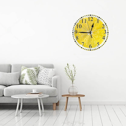 Lemon Slices Wall Clock 10 Inch Battery Operated Citrus Fruit Clock Silent Non-Ticking Modern Clocks Decorative for Home Kitchen Living Room Bathroom Office