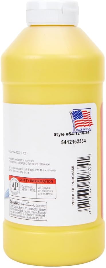 Premier Tempera Paint For Kids - Yellow (16oz), Kids Classroom Supplies, Great For Arts & Crafts, Non Toxic, Easy Squeeze Bottle