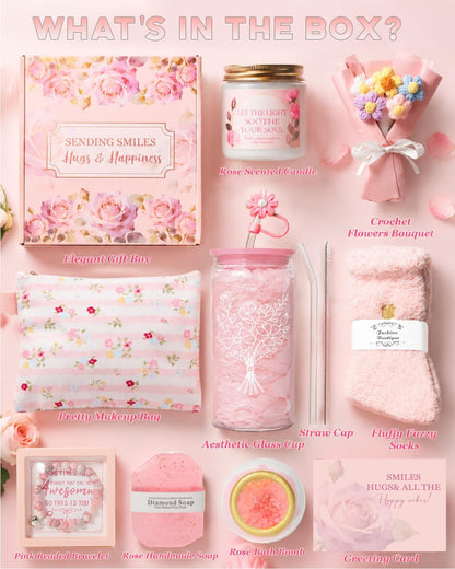 10Pcs Sunshine Gift for Women - Unique Care Package with Sunflower Gifts, Friendship Box of Sunshine for Mom Sister Wife, Get Well Soon & Birthday Present, Self Care Basket for Women Recovery