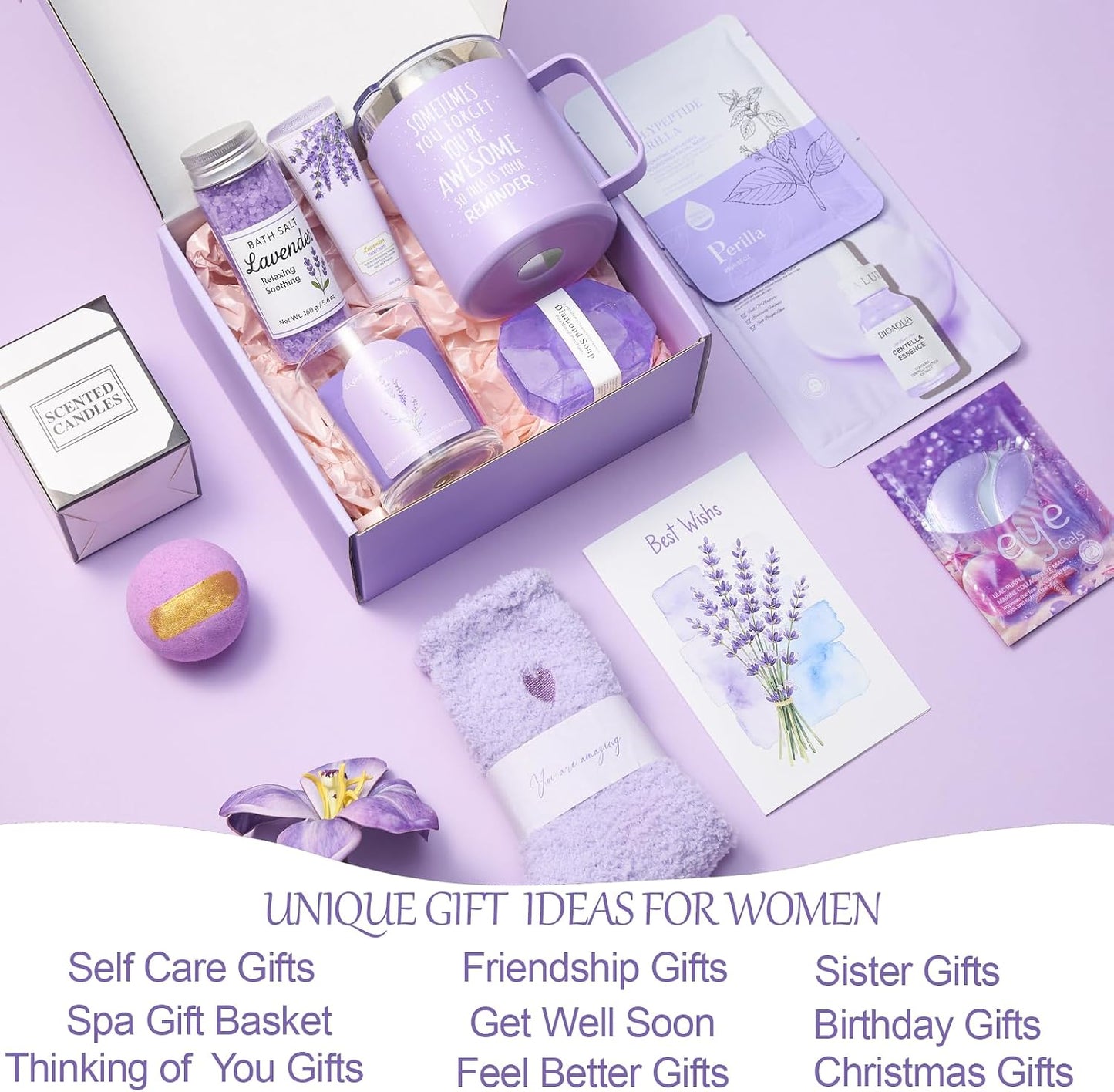 10Pcs Sunshine Gift for Women - Unique Care Package with Sunflower Gifts, Friendship Box of Sunshine for Mom Sister Wife, Get Well Soon & Birthday Present, Self Care Basket for Women Recovery