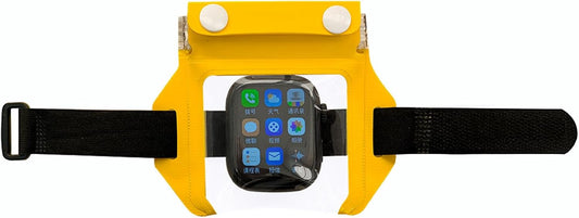 Universal Waterproof Bag for Smart Watch – Weatherproof & Adjustable Floating Touchscreen Smartwatch Case PVC Protector Sleeve for Swimming Drifting Water Festival & Outdoor Work Activities (Yellow)