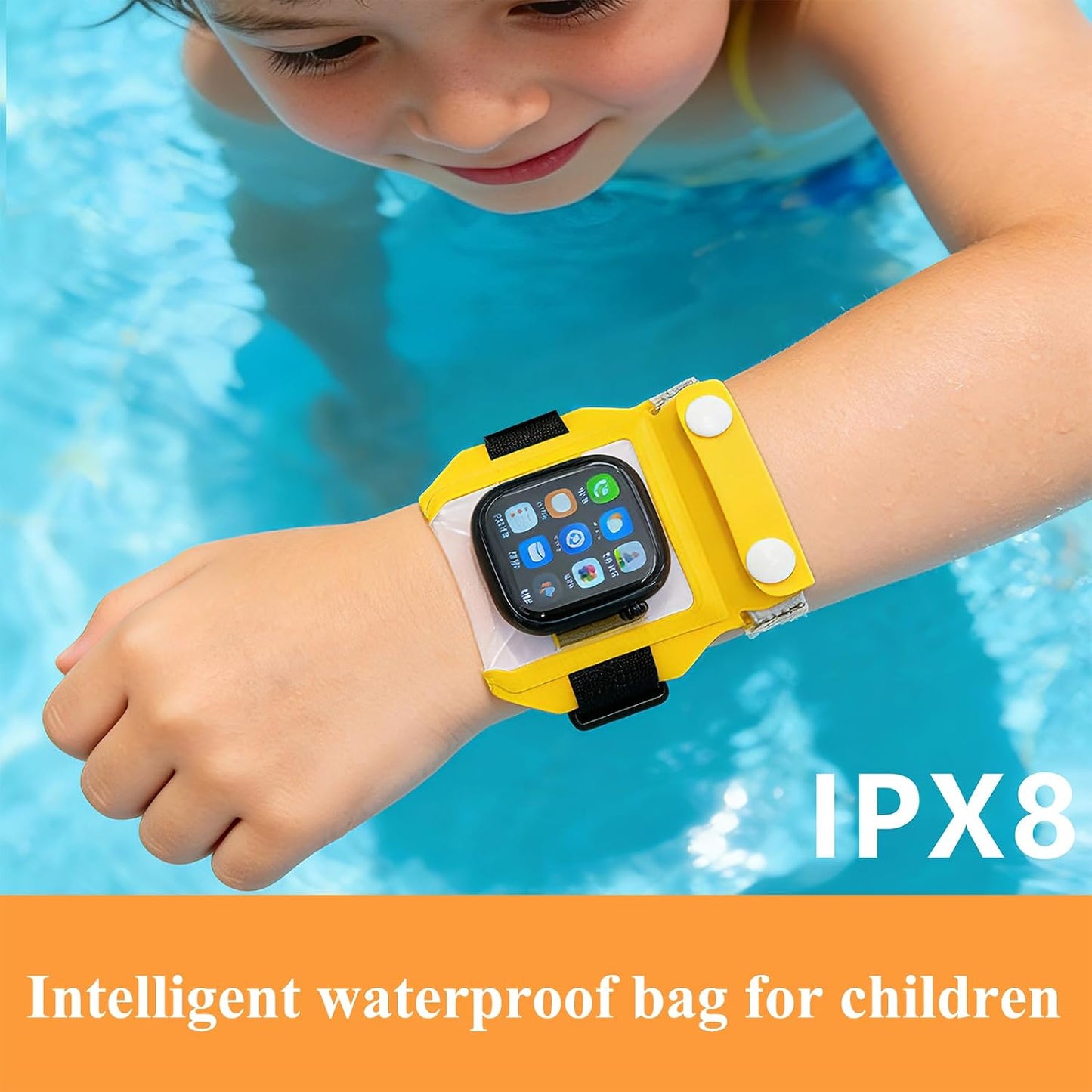 Universal Waterproof Bag for Smart Watch – Weatherproof & Adjustable Floating Touchscreen Smartwatch Case PVC Protector Sleeve for Swimming Drifting Water Festival & Outdoor Work Activities (Yellow)