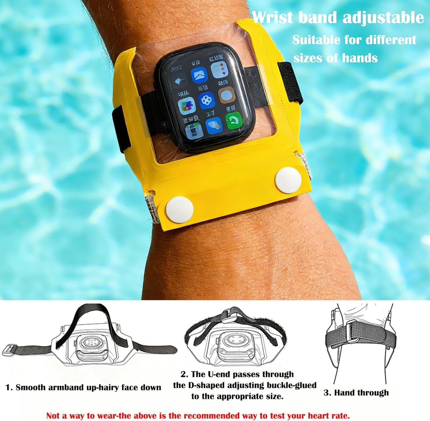 Universal Waterproof Bag for Smart Watch – Weatherproof & Adjustable Floating Touchscreen Smartwatch Case PVC Protector Sleeve for Swimming Drifting Water Festival & Outdoor Work Activities (Yellow)