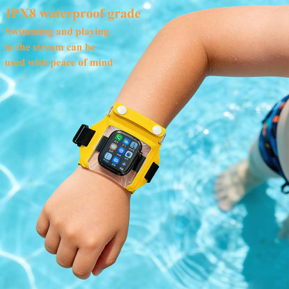 Universal Waterproof Bag for Smart Watch – Weatherproof & Adjustable Floating Touchscreen Smartwatch Case PVC Protector Sleeve for Swimming Drifting Water Festival & Outdoor Work Activities (Yellow)