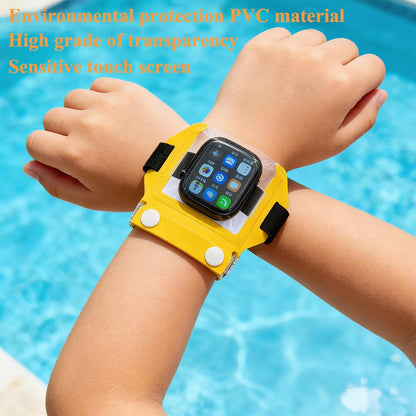 Universal Waterproof Bag for Smart Watch – Weatherproof & Adjustable Floating Touchscreen Smartwatch Case PVC Protector Sleeve for Swimming Drifting Water Festival & Outdoor Work Activities (Yellow)