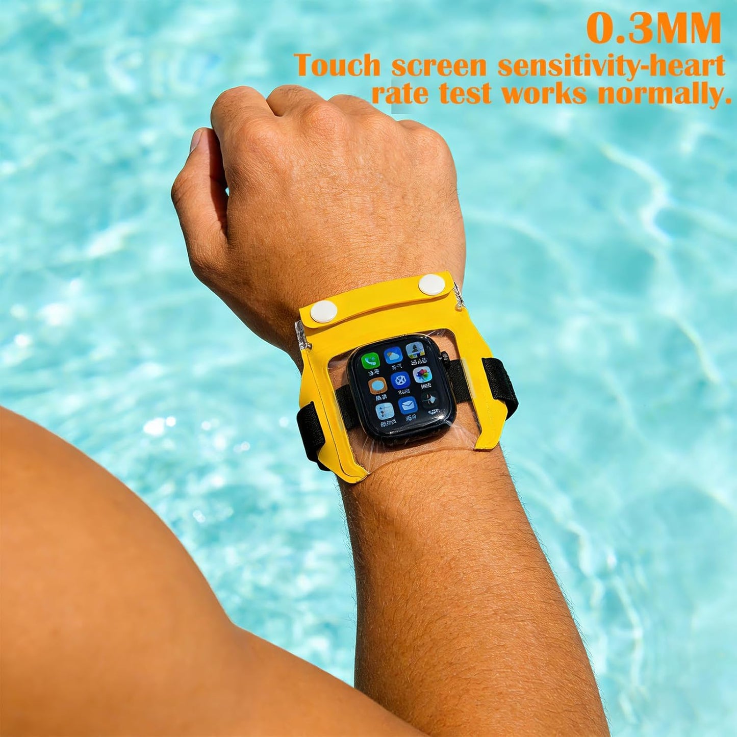 Universal Waterproof Bag for Smart Watch – Weatherproof & Adjustable Floating Touchscreen Smartwatch Case PVC Protector Sleeve for Swimming Drifting Water Festival & Outdoor Work Activities (Yellow)