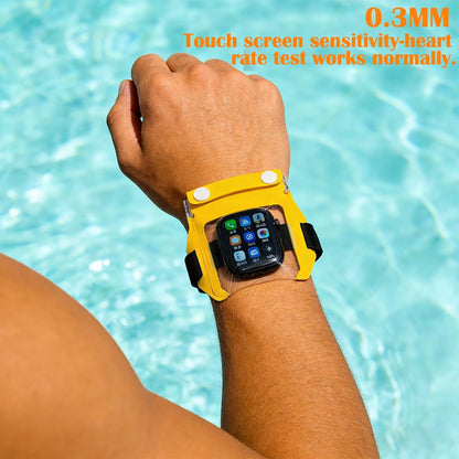 Universal Waterproof Bag for Smart Watch – Weatherproof & Adjustable Floating Touchscreen Smartwatch Case PVC Protector Sleeve for Swimming Drifting Water Festival & Outdoor Work Activities (Yellow)