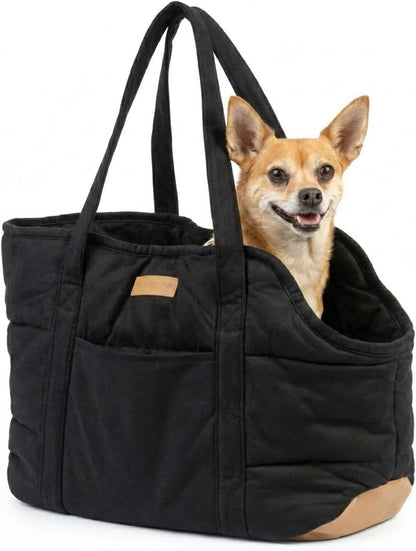 Plush Dog Purse Carrier for Small Dogs, Soft Dog Tote Bag with Safety Harness Clip, Cozy Pet Carrier for Dogs Under 15 lbs, Comfortable Dog Shoulder Carrier for Travel, Brown