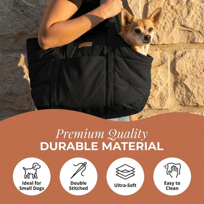 Plush Dog Purse Carrier for Small Dogs, Soft Dog Tote Bag with Safety Harness Clip, Cozy Pet Carrier for Dogs Under 15 lbs, Comfortable Dog Shoulder Carrier for Travel, Brown
