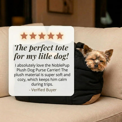 Plush Dog Purse Carrier for Small Dogs, Soft Dog Tote Bag with Safety Harness Clip, Cozy Pet Carrier for Dogs Under 15 lbs, Comfortable Dog Shoulder Carrier for Travel, Brown
