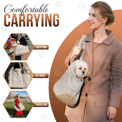 Plush Dog Purse Carrier for Small Dogs, Soft Dog Tote Bag with Safety Harness Clip, Cozy Pet Carrier for Dogs Under 15 lbs, Comfortable Dog Shoulder Carrier for Travel, Brown