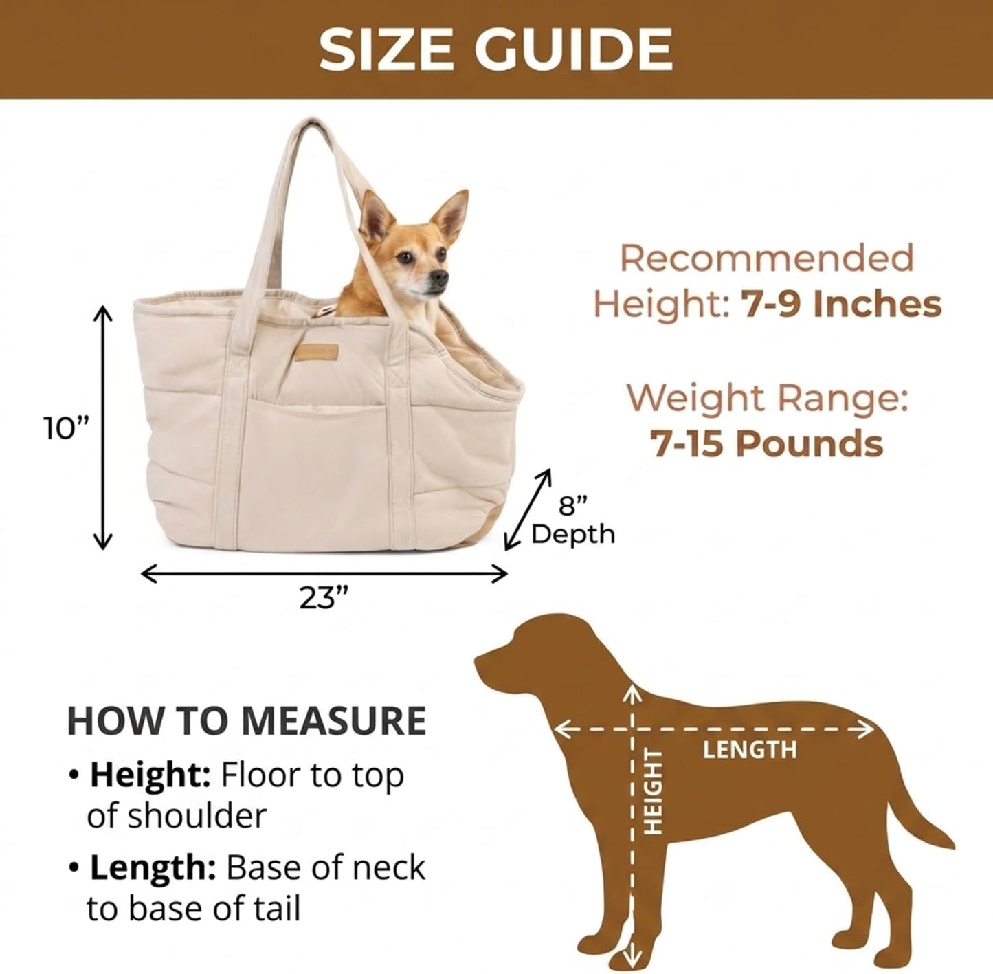 Plush Dog Purse Carrier for Small Dogs, Soft Dog Tote Bag with Safety Harness Clip, Cozy Pet Carrier for Dogs Under 15 lbs, Comfortable Dog Shoulder Carrier for Travel, Brown