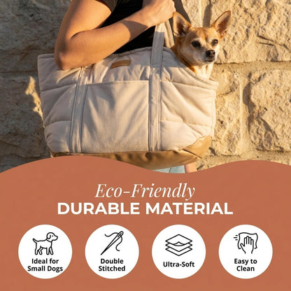 Plush Dog Purse Carrier for Small Dogs, Soft Dog Tote Bag with Safety Harness Clip, Cozy Pet Carrier for Dogs Under 15 lbs, Comfortable Dog Shoulder Carrier for Travel, Brown
