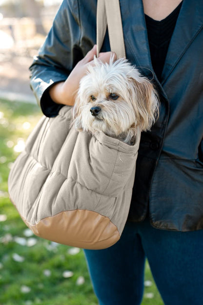 Plush Dog Purse Carrier for Small Dogs, Soft Dog Tote Bag with Safety Harness Clip, Cozy Pet Carrier for Dogs Under 15 lbs, Comfortable Dog Shoulder Carrier for Travel, Brown