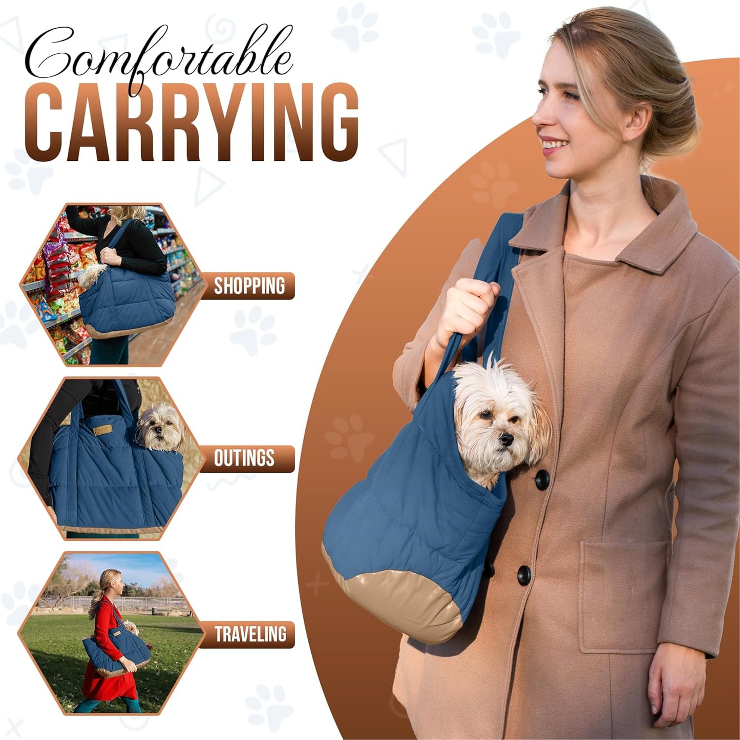 Plush Dog Purse Carrier for Small Dogs, Soft Dog Tote Bag with Safety Harness Clip, Cozy Pet Carrier for Dogs Under 15 lbs, Comfortable Dog Shoulder Carrier for Travel, Brown