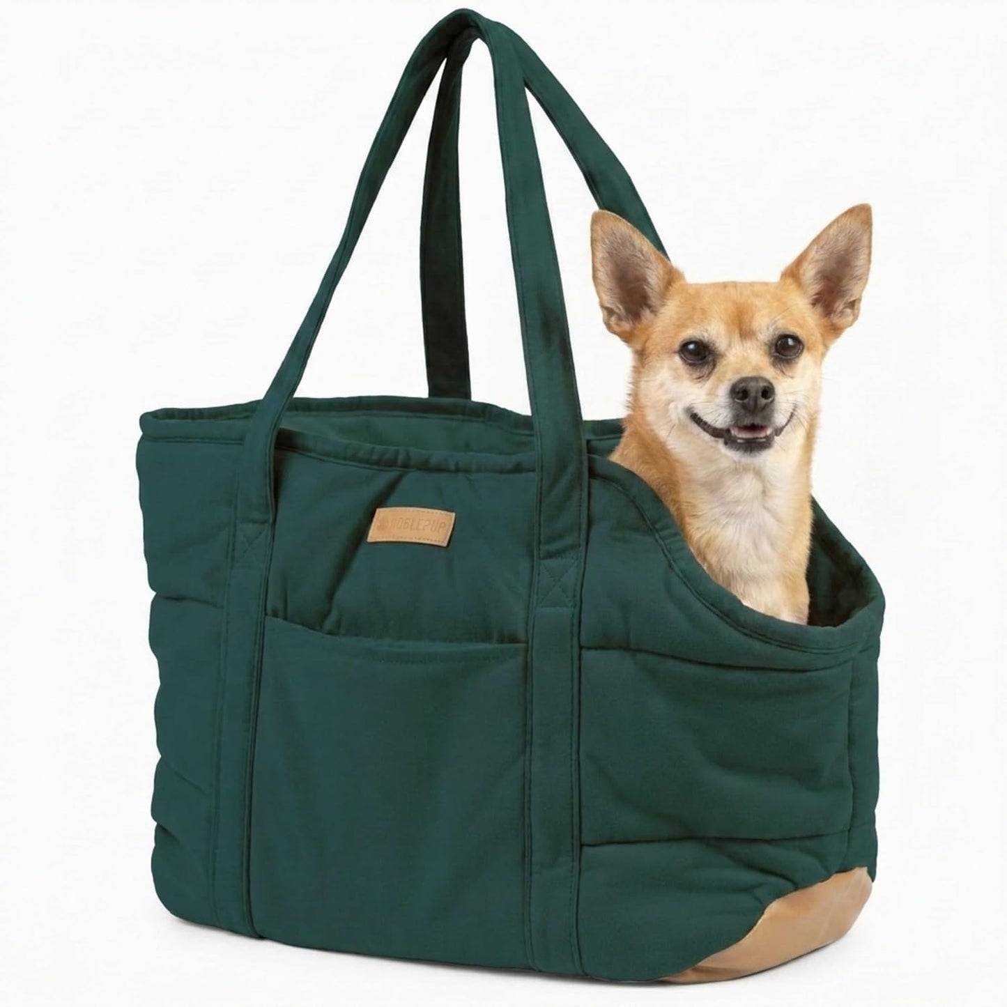 Plush Dog Purse Carrier for Small Dogs, Soft Dog Tote Bag with Safety Harness Clip, Cozy Pet Carrier for Dogs Under 15 lbs, Comfortable Dog Shoulder Carrier for Travel, Brown