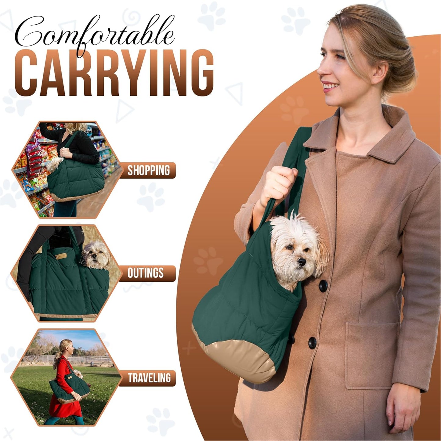 Plush Dog Purse Carrier for Small Dogs, Soft Dog Tote Bag with Safety Harness Clip, Cozy Pet Carrier for Dogs Under 15 lbs, Comfortable Dog Shoulder Carrier for Travel, Brown