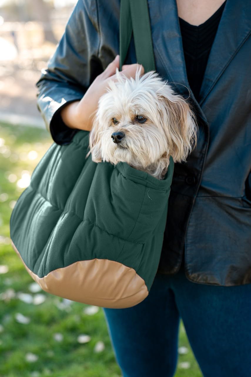 Plush Dog Purse Carrier for Small Dogs, Soft Dog Tote Bag with Safety Harness Clip, Cozy Pet Carrier for Dogs Under 15 lbs, Comfortable Dog Shoulder Carrier for Travel, Brown