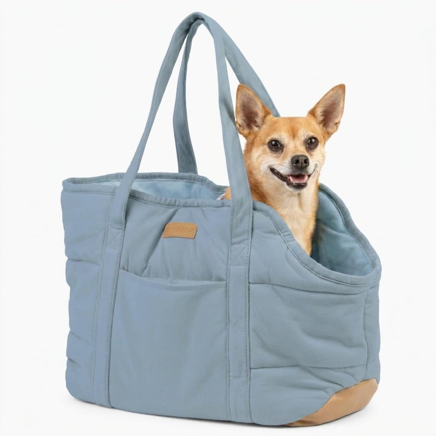 Plush Dog Purse Carrier for Small Dogs, Soft Dog Tote Bag with Safety Harness Clip, Cozy Pet Carrier for Dogs Under 15 lbs, Comfortable Dog Shoulder Carrier for Travel, Brown