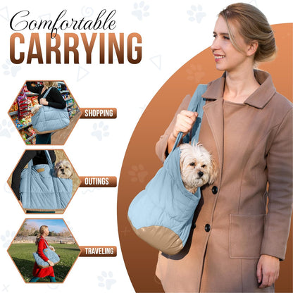 Plush Dog Purse Carrier for Small Dogs, Soft Dog Tote Bag with Safety Harness Clip, Cozy Pet Carrier for Dogs Under 15 lbs, Comfortable Dog Shoulder Carrier for Travel, Brown