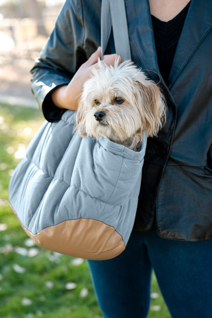 Plush Dog Purse Carrier for Small Dogs, Soft Dog Tote Bag with Safety Harness Clip, Cozy Pet Carrier for Dogs Under 15 lbs, Comfortable Dog Shoulder Carrier for Travel, Brown